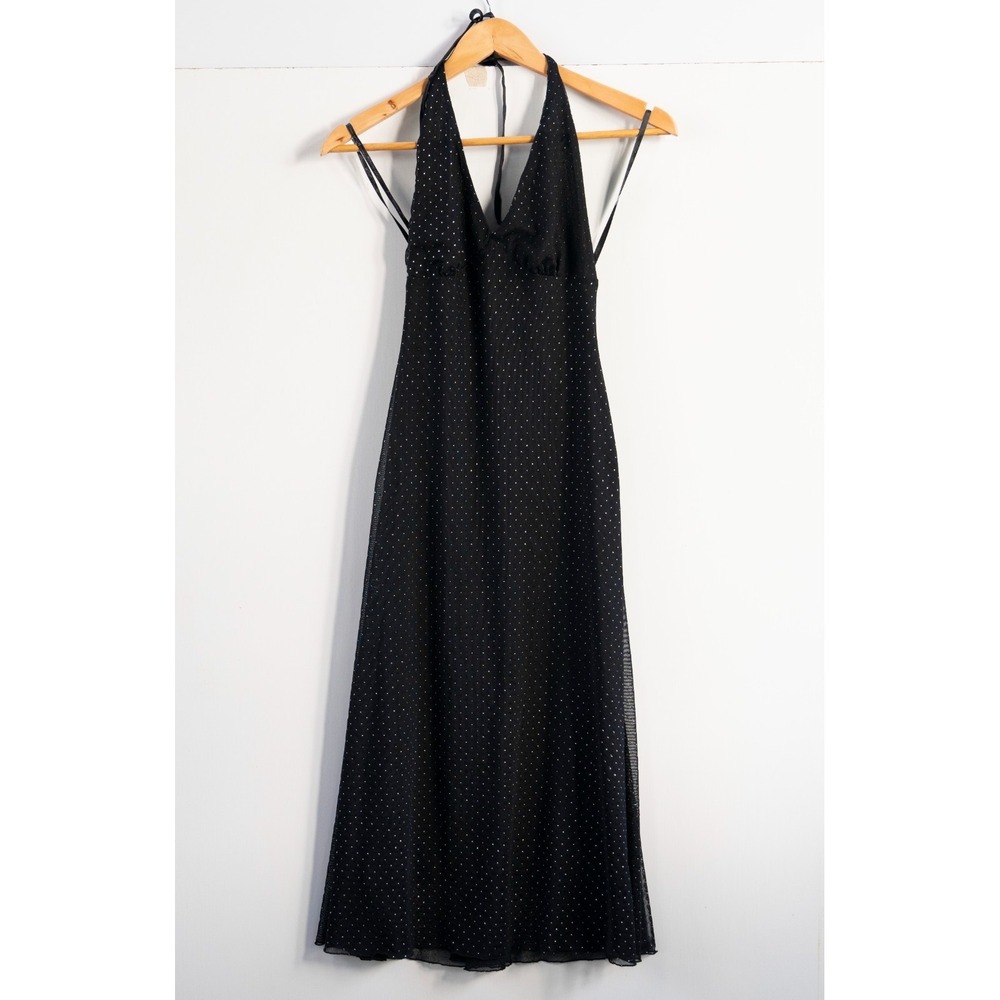 Y2K Betsey Johnson Vintage Black Textured Polka Dot Halter Dress‎ Size P (small)